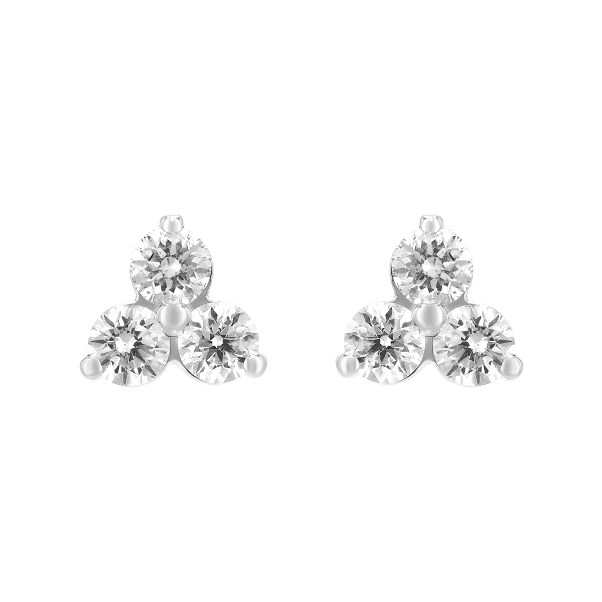 Dainty Diamond Trio Stud Earrings in White Gold