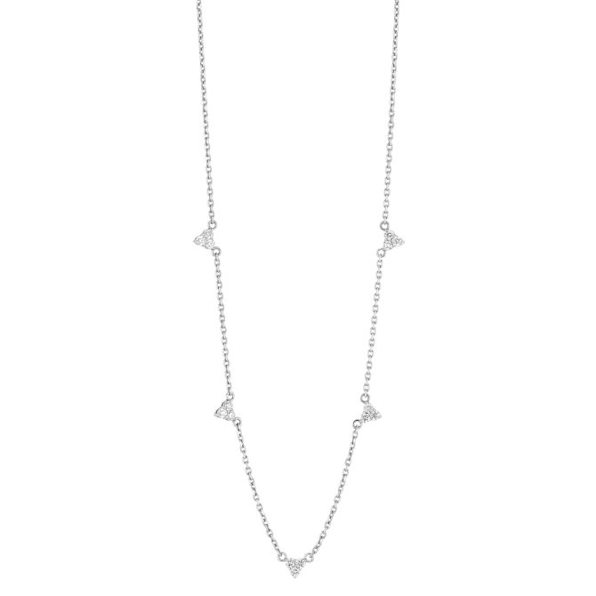 Diamond Cluster Triangle Station Necklace in White Gold