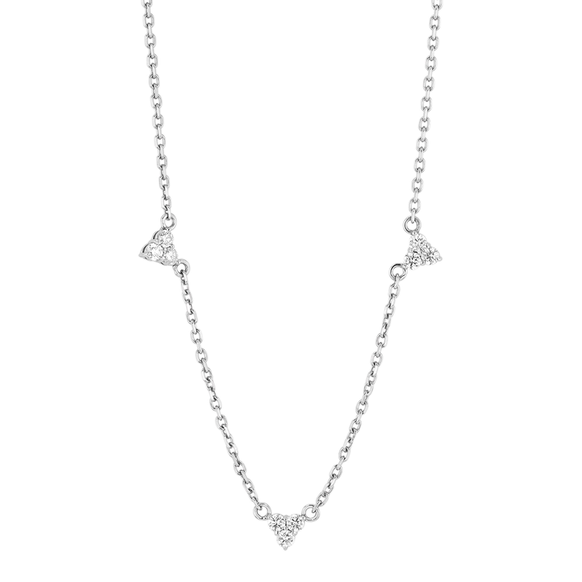 Diamond Cluster Triangle Station Necklace in White Gold