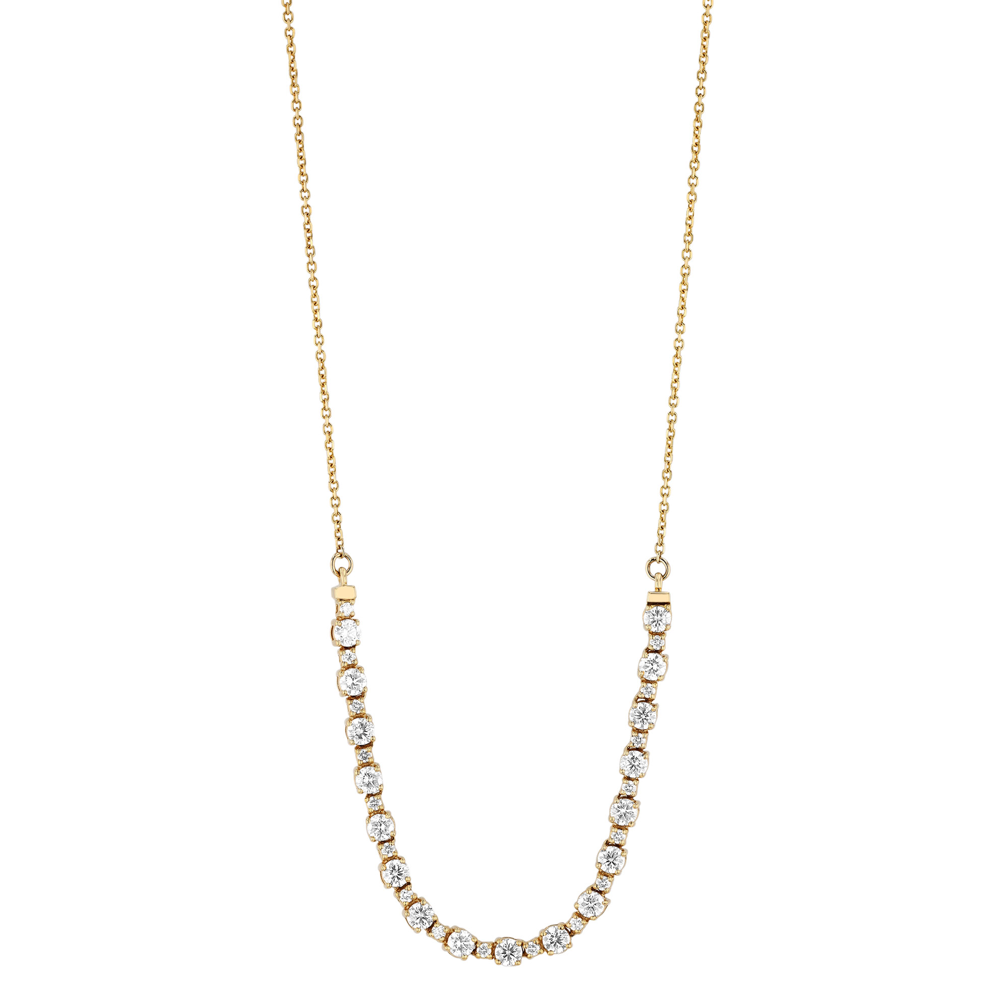 Alternating Size Round Diamond Necklace in Yellow Gold