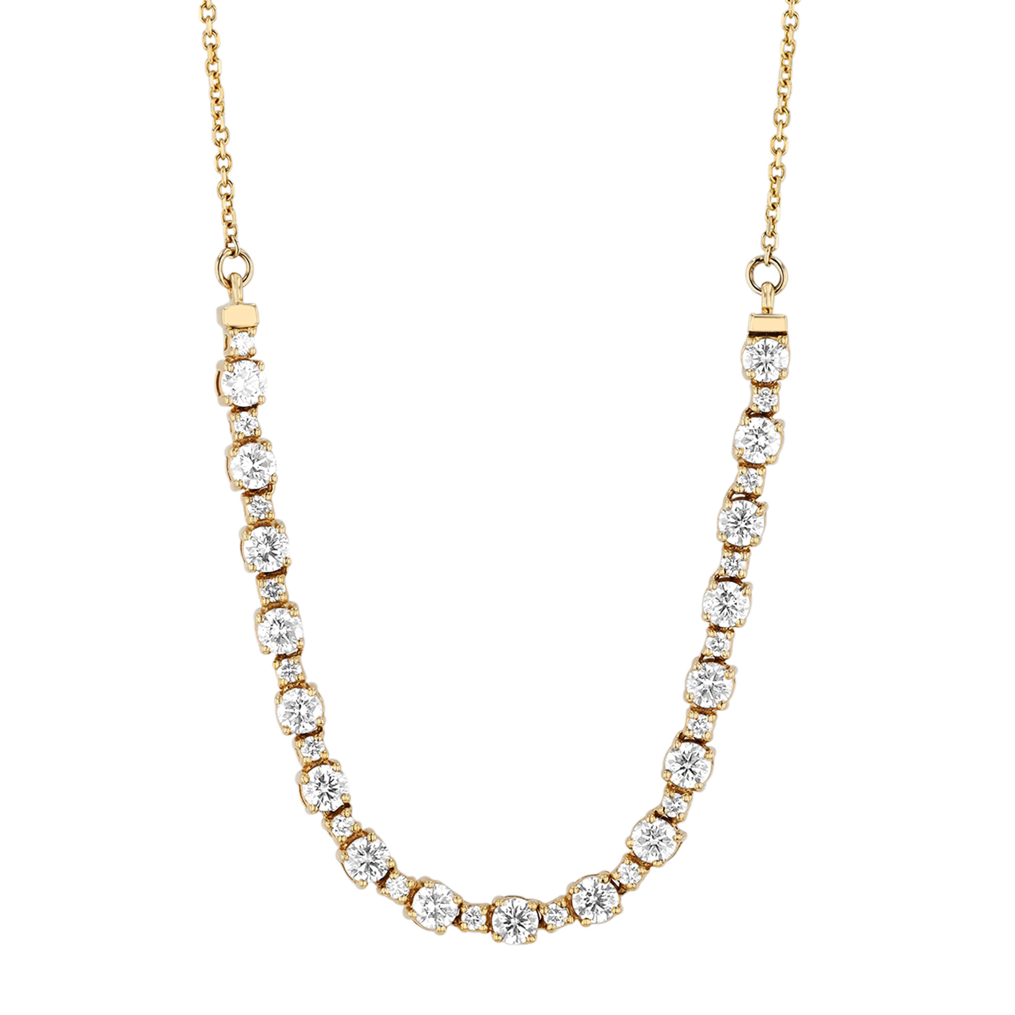 Alternating Size Round Diamond Necklace in Yellow Gold