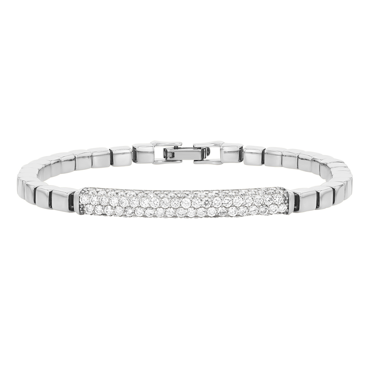 Diamond Pavé Bar Square Bead Bracelet in White Gold