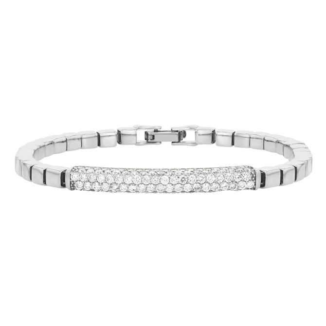 Diamond Pavé Bar Square Bead Bracelet in White Gold