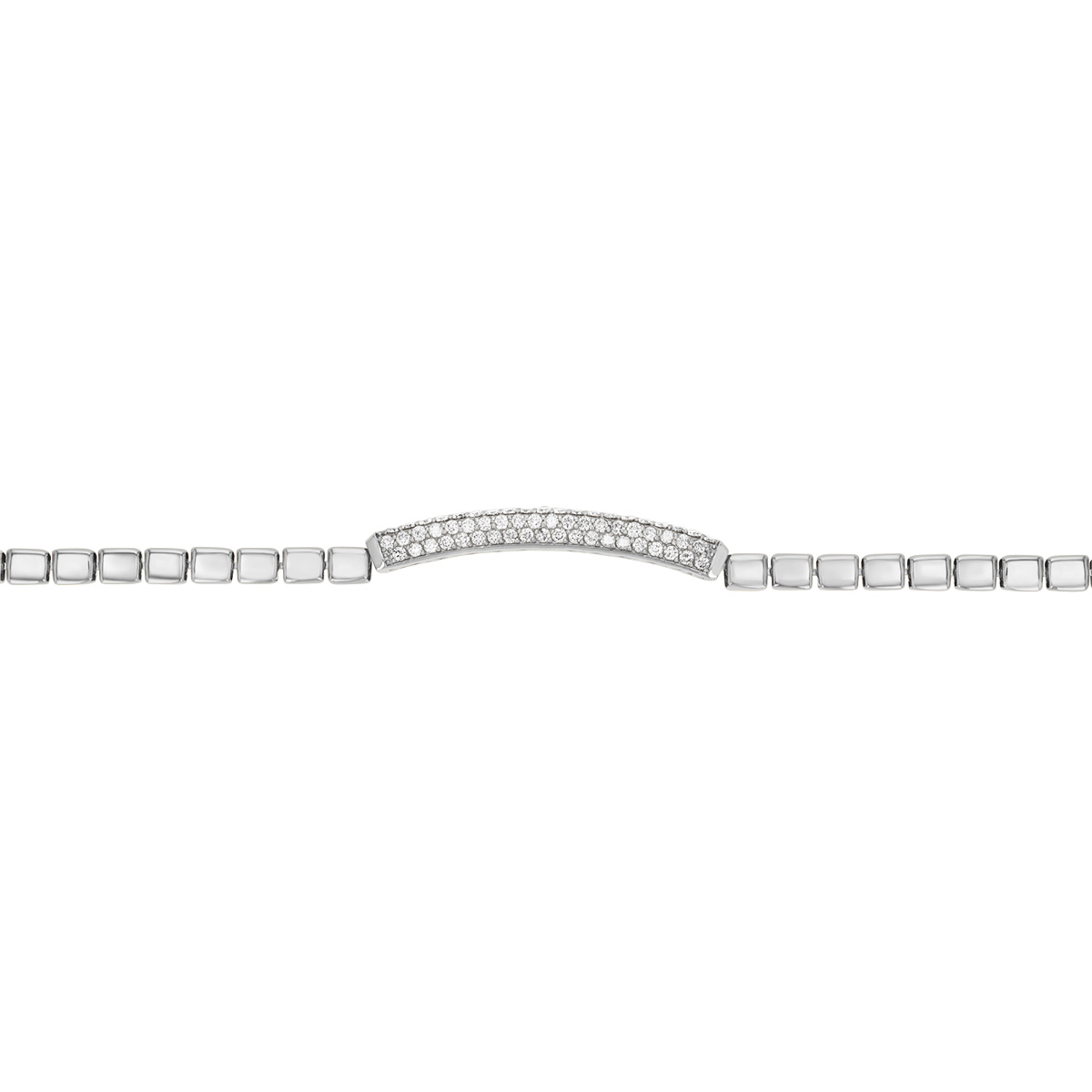 Diamond Pavé Bar Square Bead Bracelet in White Gold