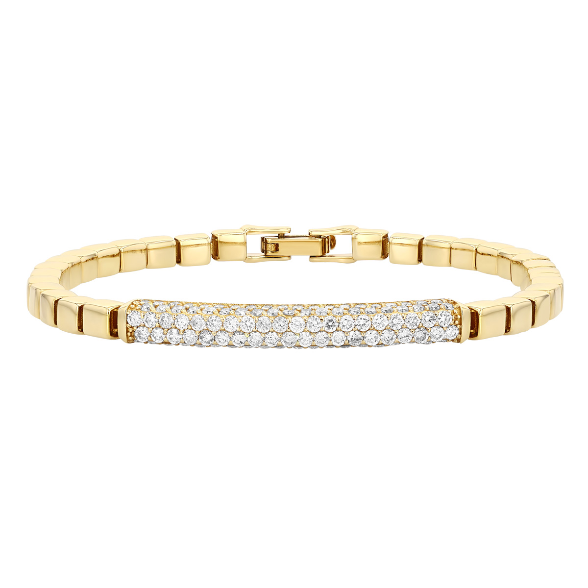 Diamond Pavé Bar Square Bead Bracelet in Yellow Gold