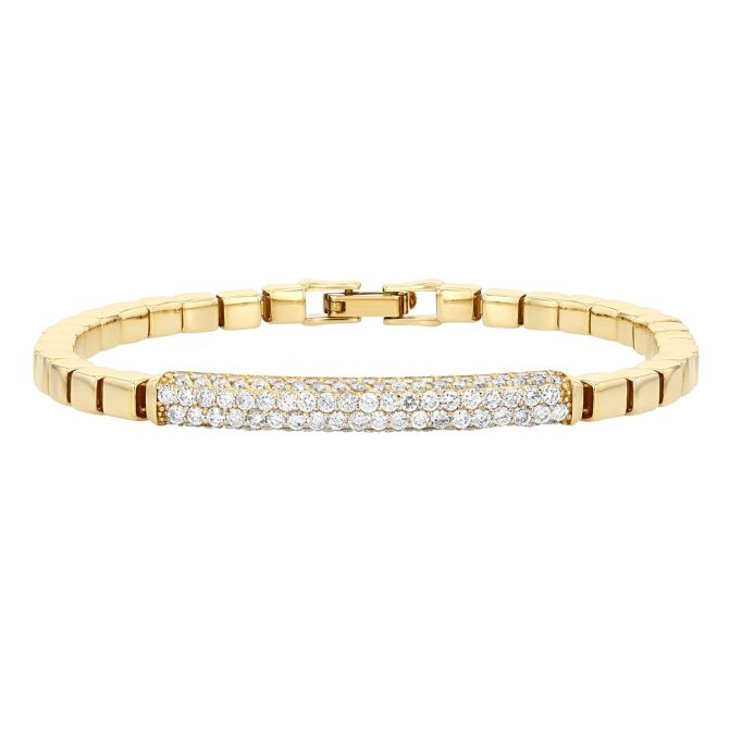 Diamond Pavé Bar Square Bead Bracelet in Yellow Gold