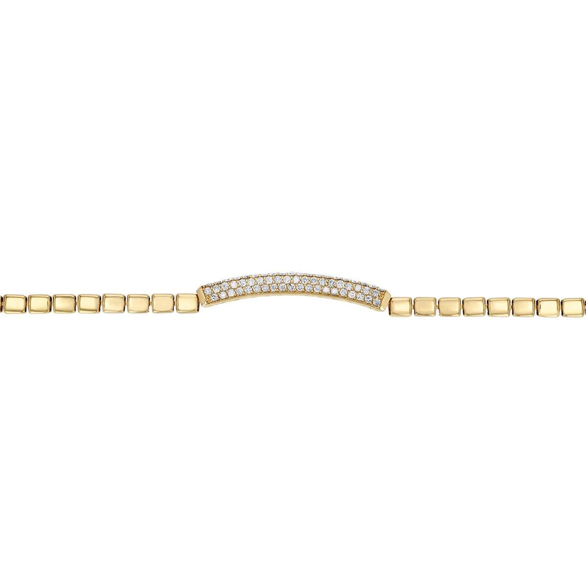 Diamond Pavé Bar Square Bead Bracelet in Yellow Gold