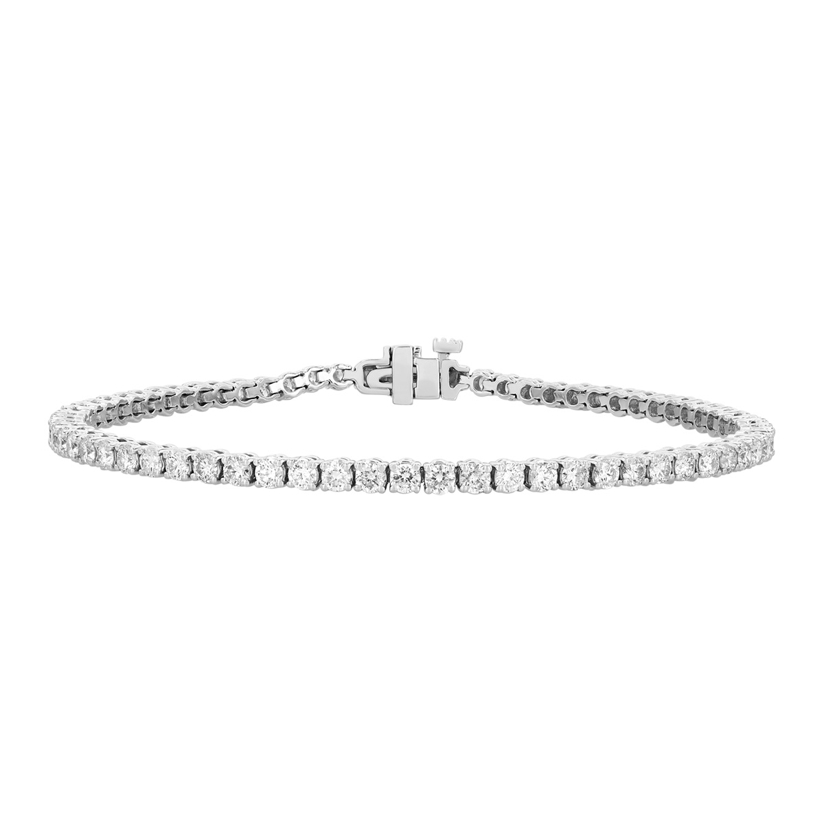 Round Diamond 4 Prong Tennis Bracelet in White Gold, 3.00 aptw