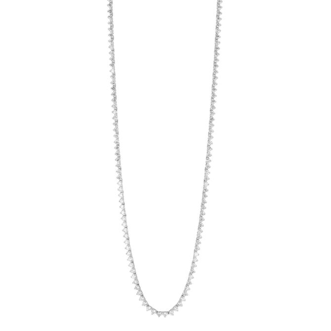 Round Diamond 3 Prong Tennis Necklace in White Gold, 17", 6.03cttw