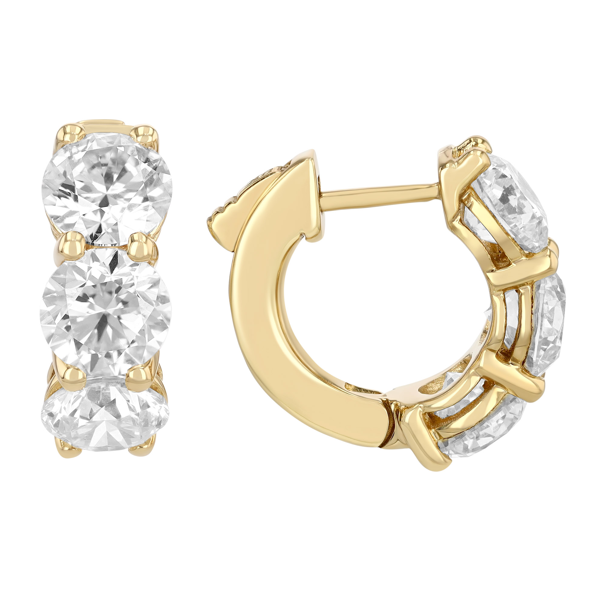 Round Diamond Trio Huggie Hoop Earrings in Yellow Gold, 4.21 cttw
