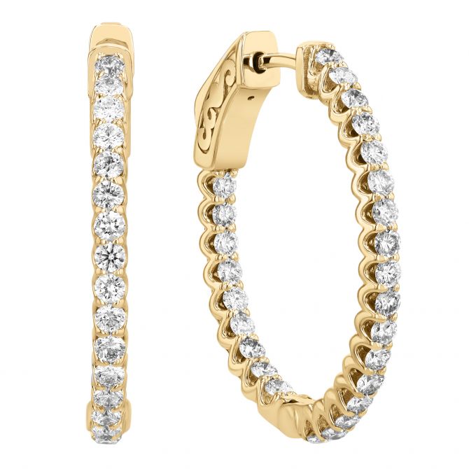 Round Diamond In & Out Hoop Earrings in Yellow Gold, 1.10 cttw
