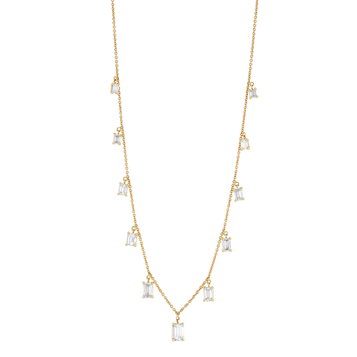 TARA Pearls Emerald Cut Diamond 11 Dangle Station Necklace in Yellow Gold, 18