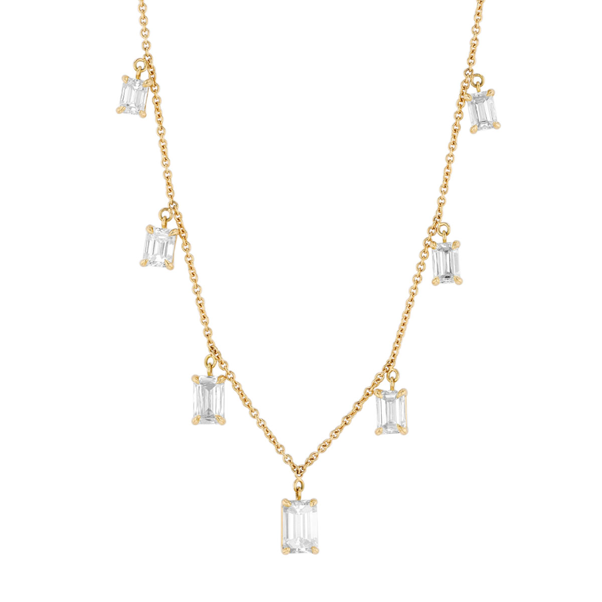 TARA Pearls Emerald Cut Diamond 11 Dangle Station Necklace in Yellow Gold, 18