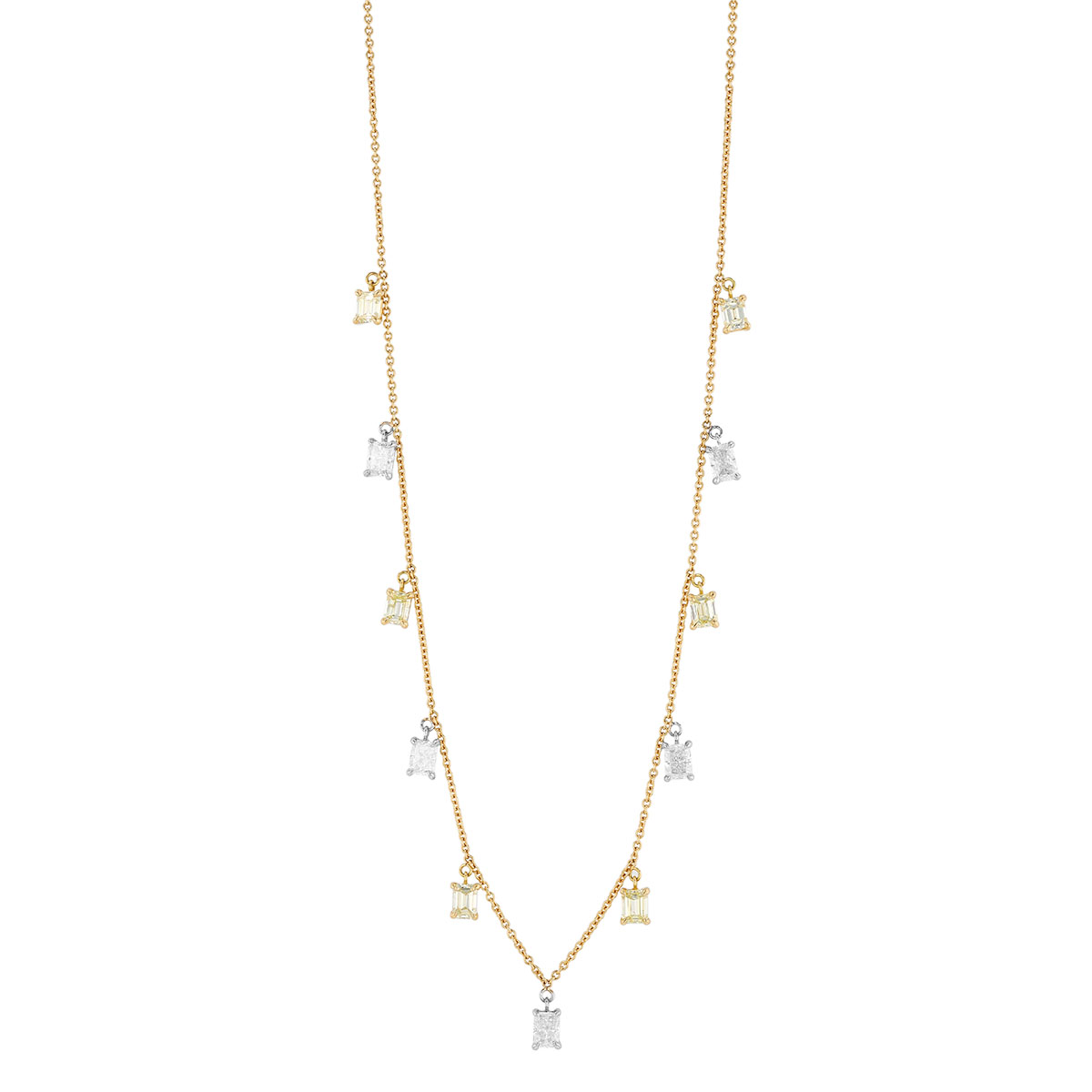 TARA Pearls Emerald Cut Yellow & White Diamond 11 Dangle Station Necklace in Two Tone, 18