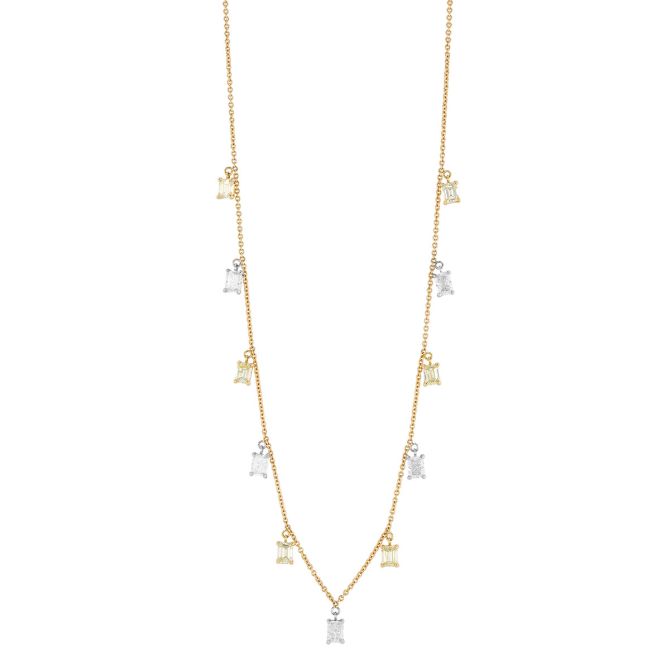 TARA Pearls Emerald Cut Yellow & White Diamond 11 Dangle Station Necklace in Two Tone, 18"