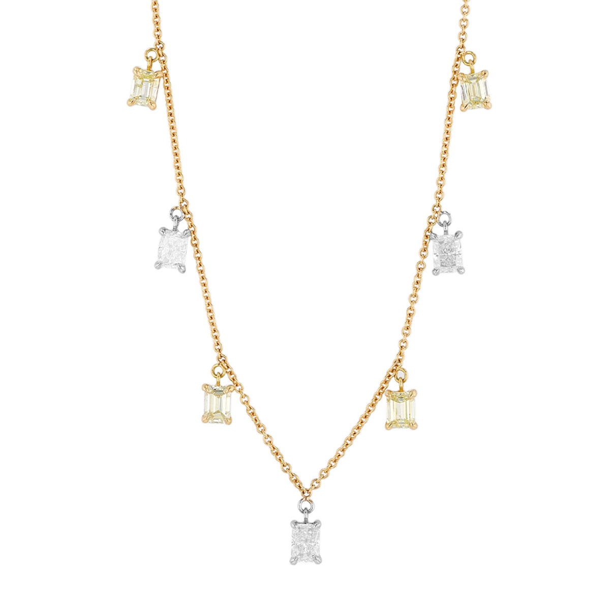 TARA Pearls Emerald Cut Yellow & White Diamond 11 Dangle Station Necklace in Two Tone, 18