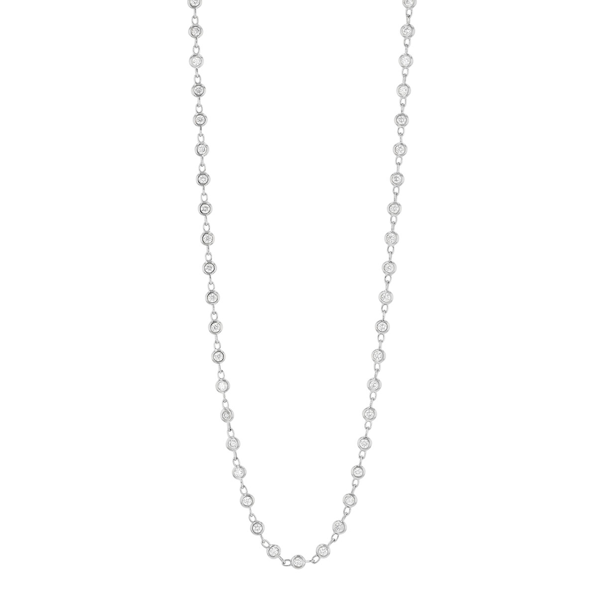 Bezel Set Round Diamond Station Necklace in White Gold, 18
