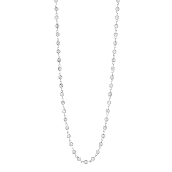 Bezel Set Round Diamond Station Necklace in White Gold, 18", 1.65 cttw
