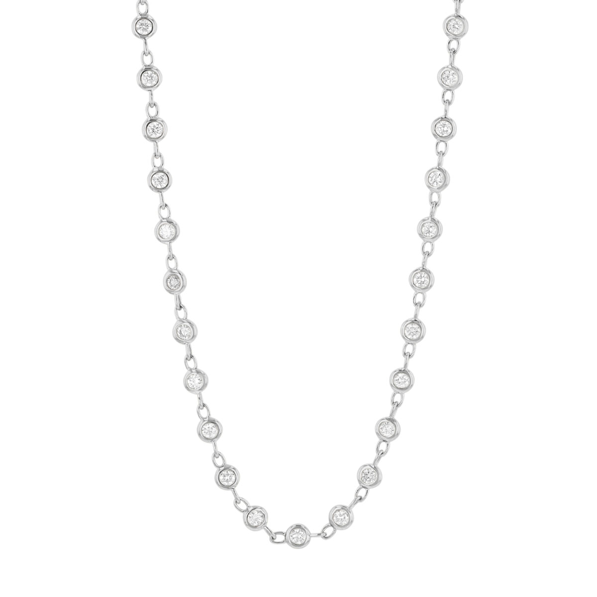 Bezel Set Round Diamond Station Necklace in White Gold, 18