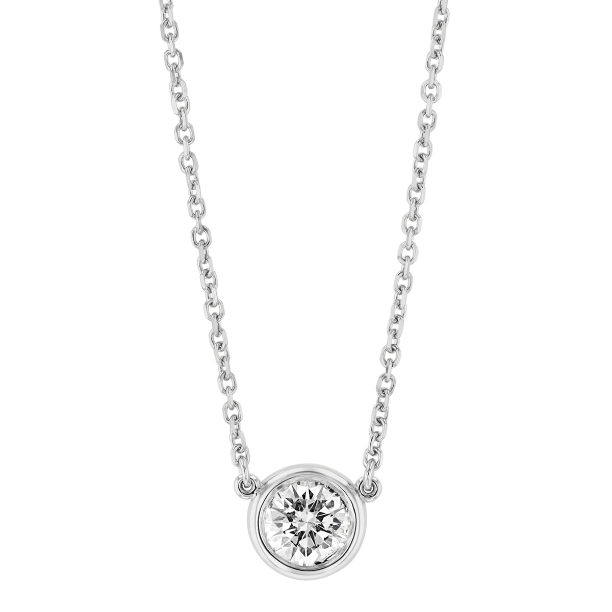 Bezel Set Round Diamond Solitaire Pendant in White Gold, 18