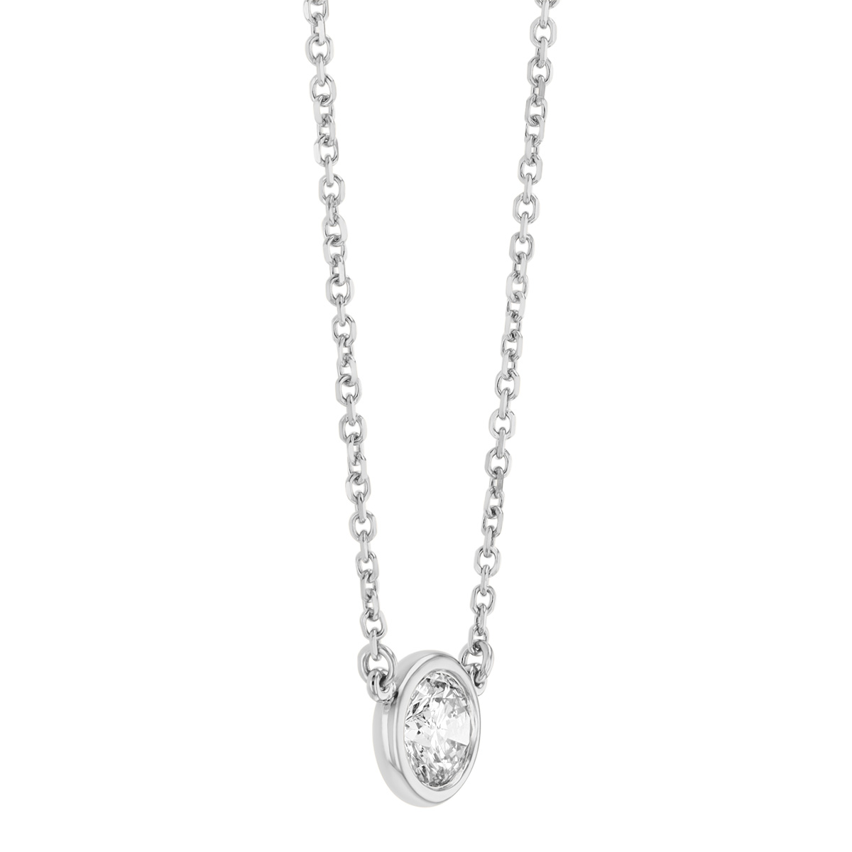 Bezel Set Round Diamond Solitaire Pendant in White Gold, 18