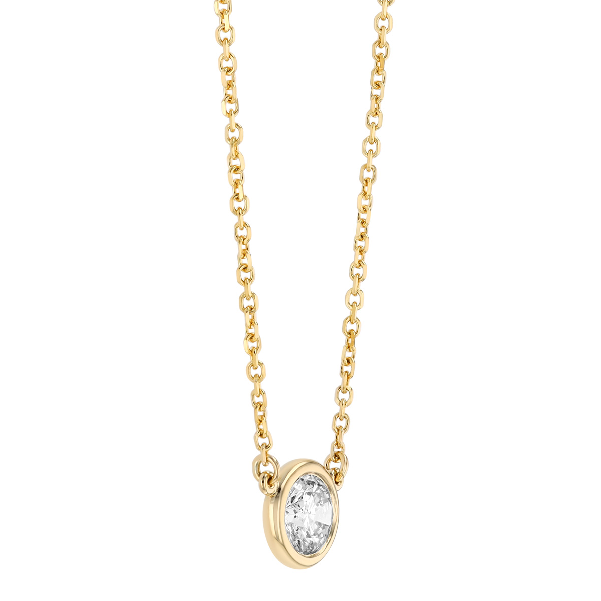 Bezel Set Round Diamond Solitaire Necklace in Yellow Gold, 18