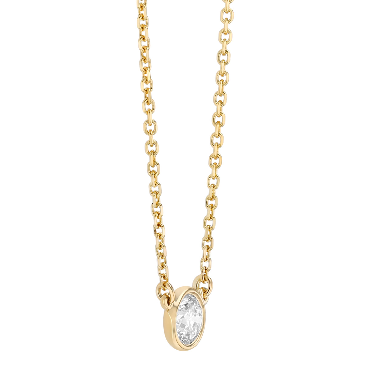 Bezel Set Round Diamond Solitaire Necklace in Yellow Gold, 18