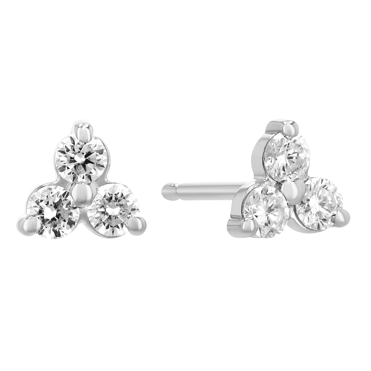 Dainty Round Diamond Trio Stud Earrings in White Gold