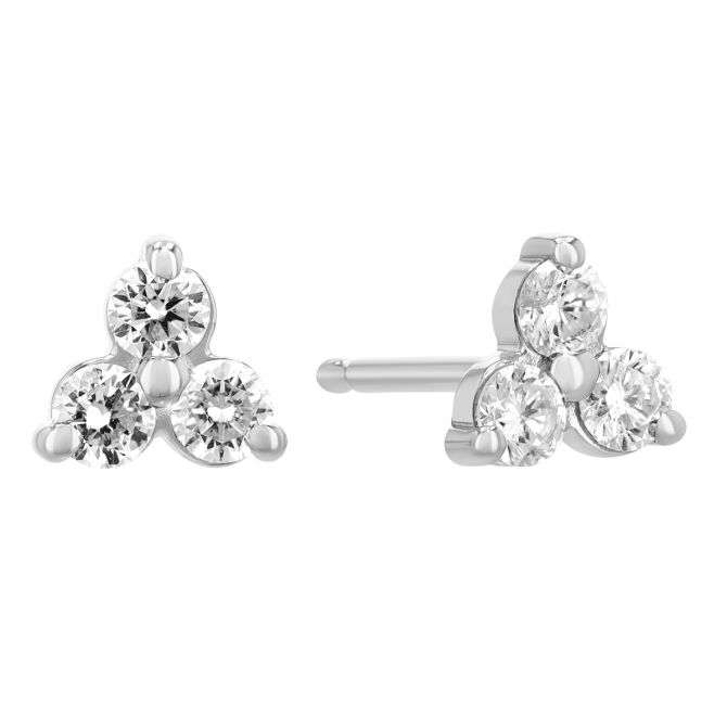 Dainty Round Diamond Trio Stud Earrings in White Gold