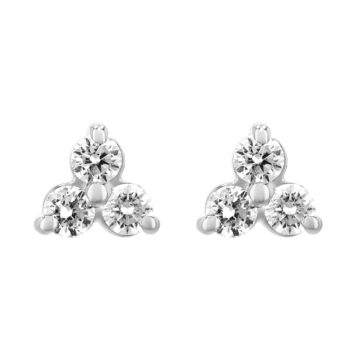 Dainty Round Diamond Trio Stud Earrings in White Gold