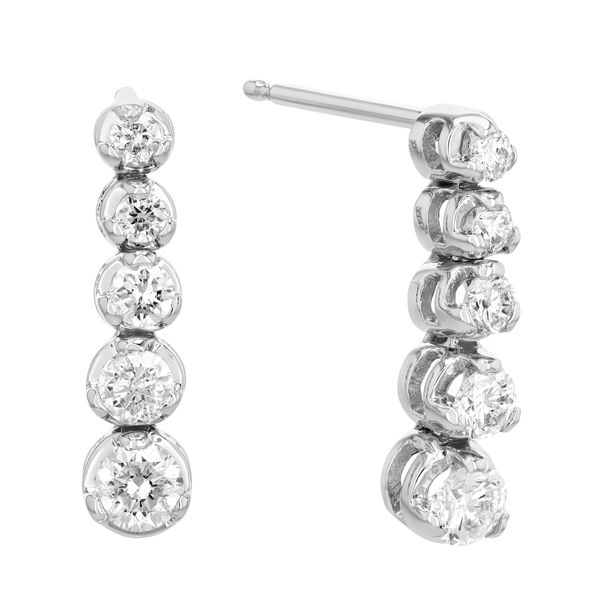 Graduated Round Diamond Drop Earrings in White Gold