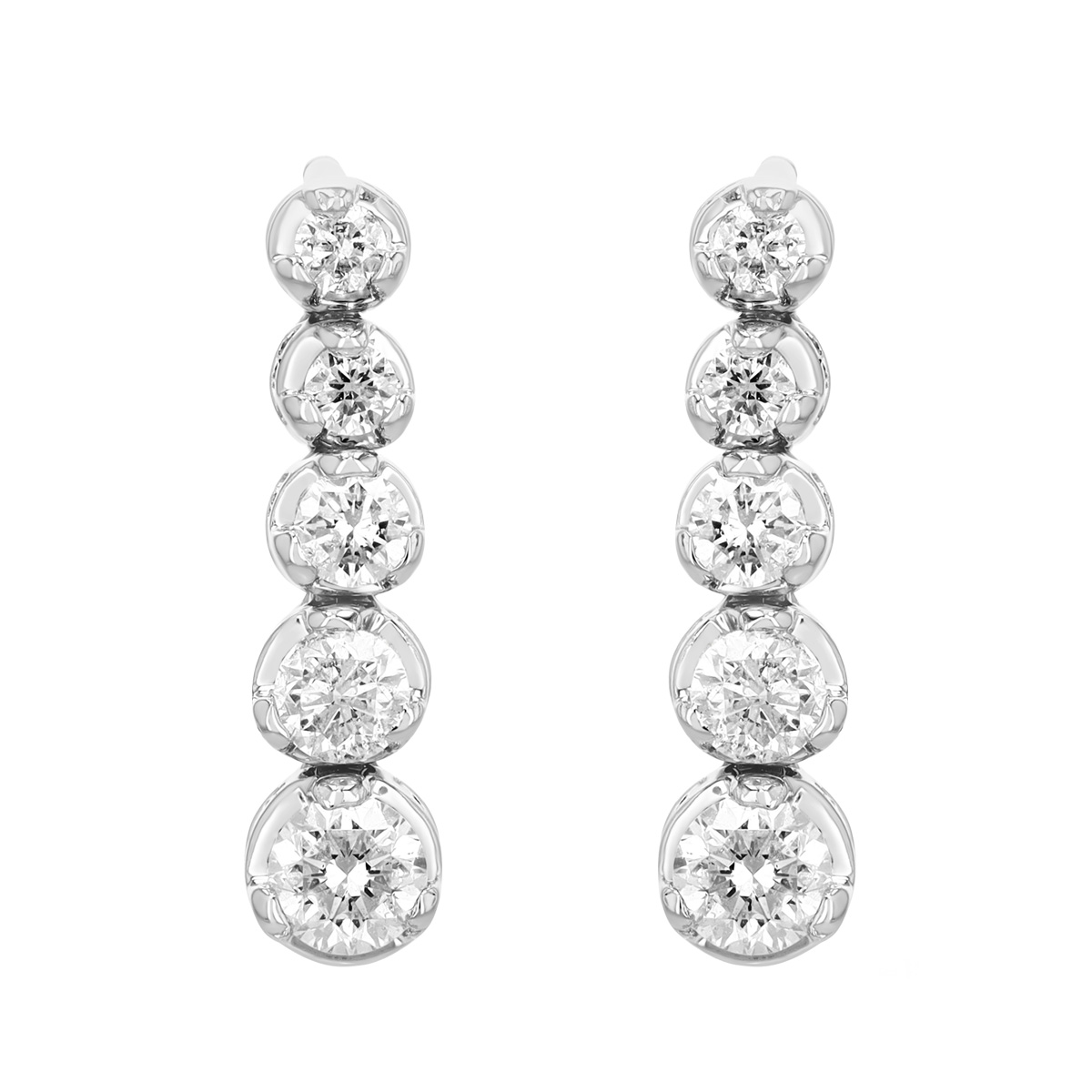 Graduated Round Diamond Drop Earrings in White Gold