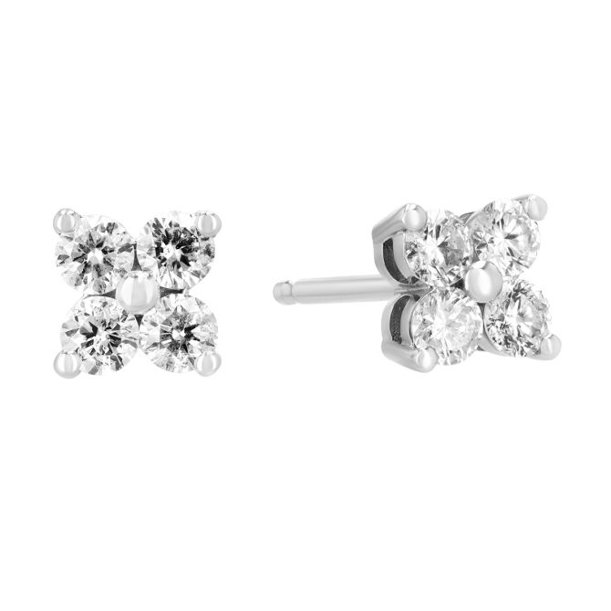 Round Diamond Quartet Stud Earrings in White Gold