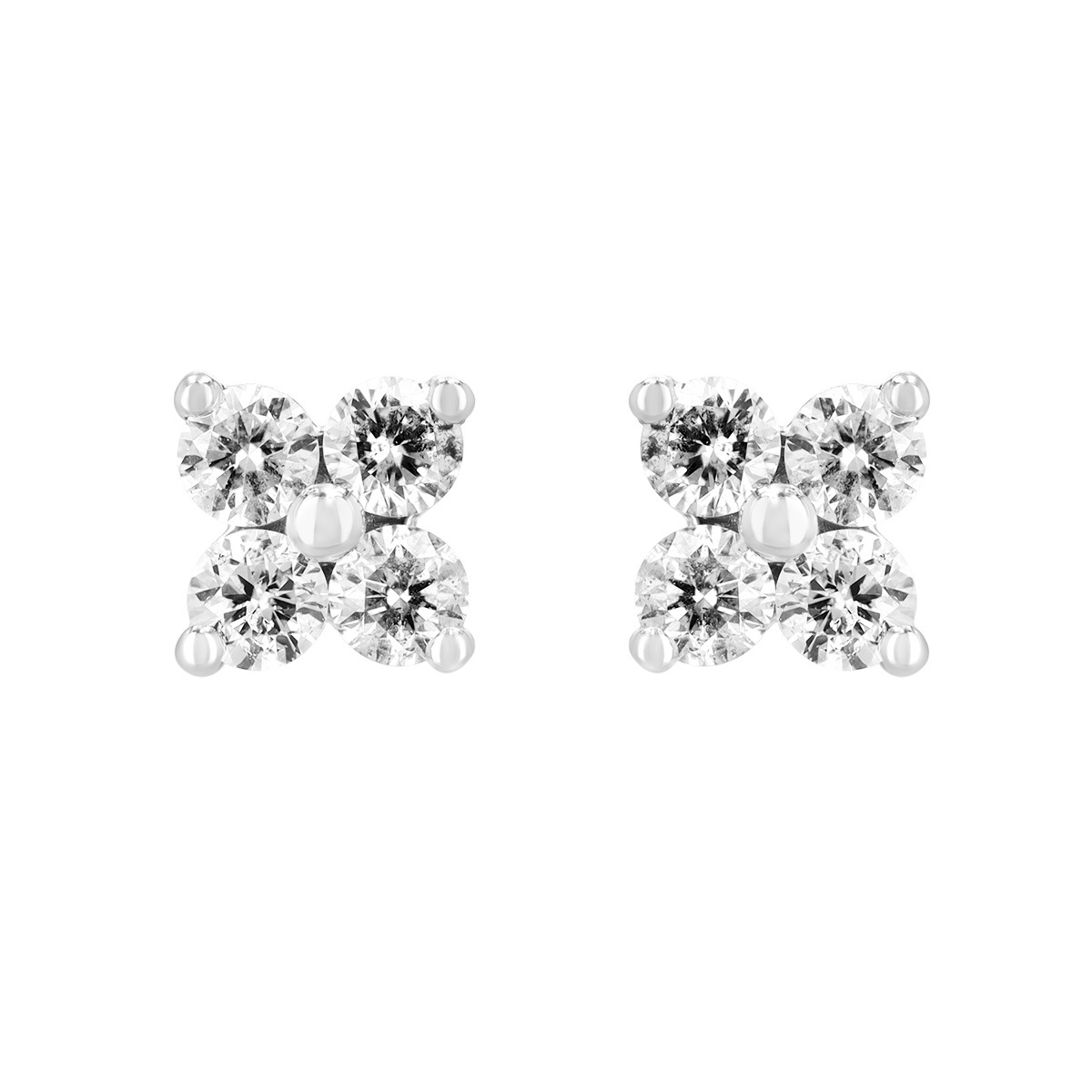 Round Diamond Quartet Stud Earrings in White Gold