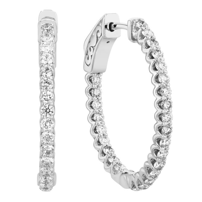 Round Diamond In & Out Hoop Earrings in White Gold, 1.01 cttw