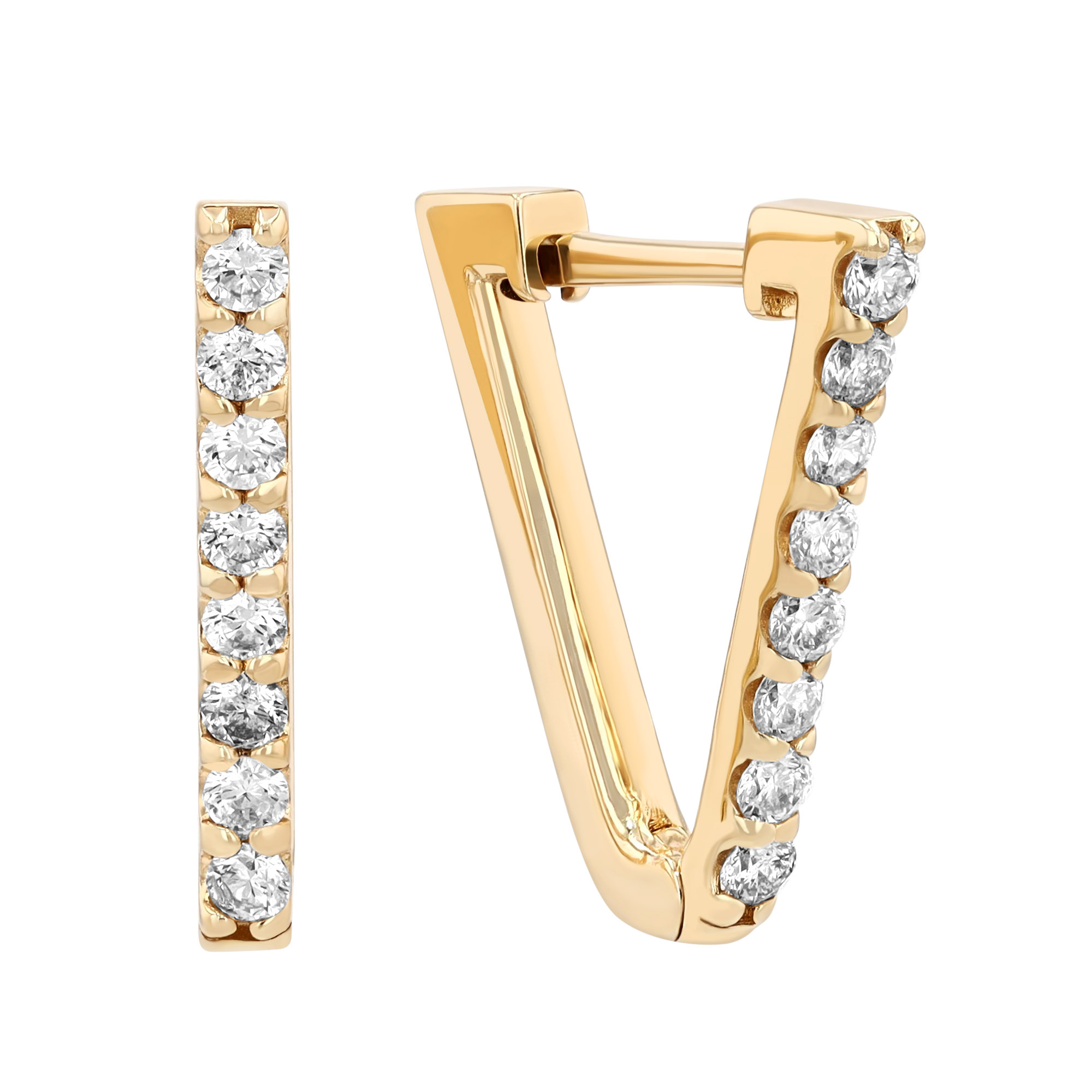 Diamond V-Shape Huggie Hoop Earrings in Yellow Gold