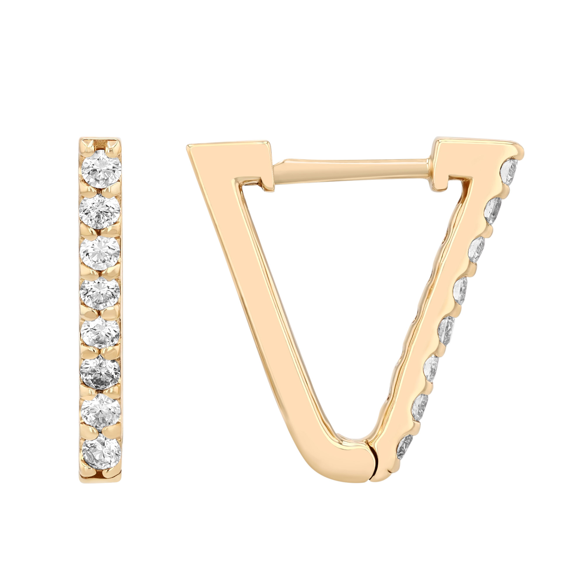 Diamond V-Shape Huggie Hoop Earrings in Yellow Gold