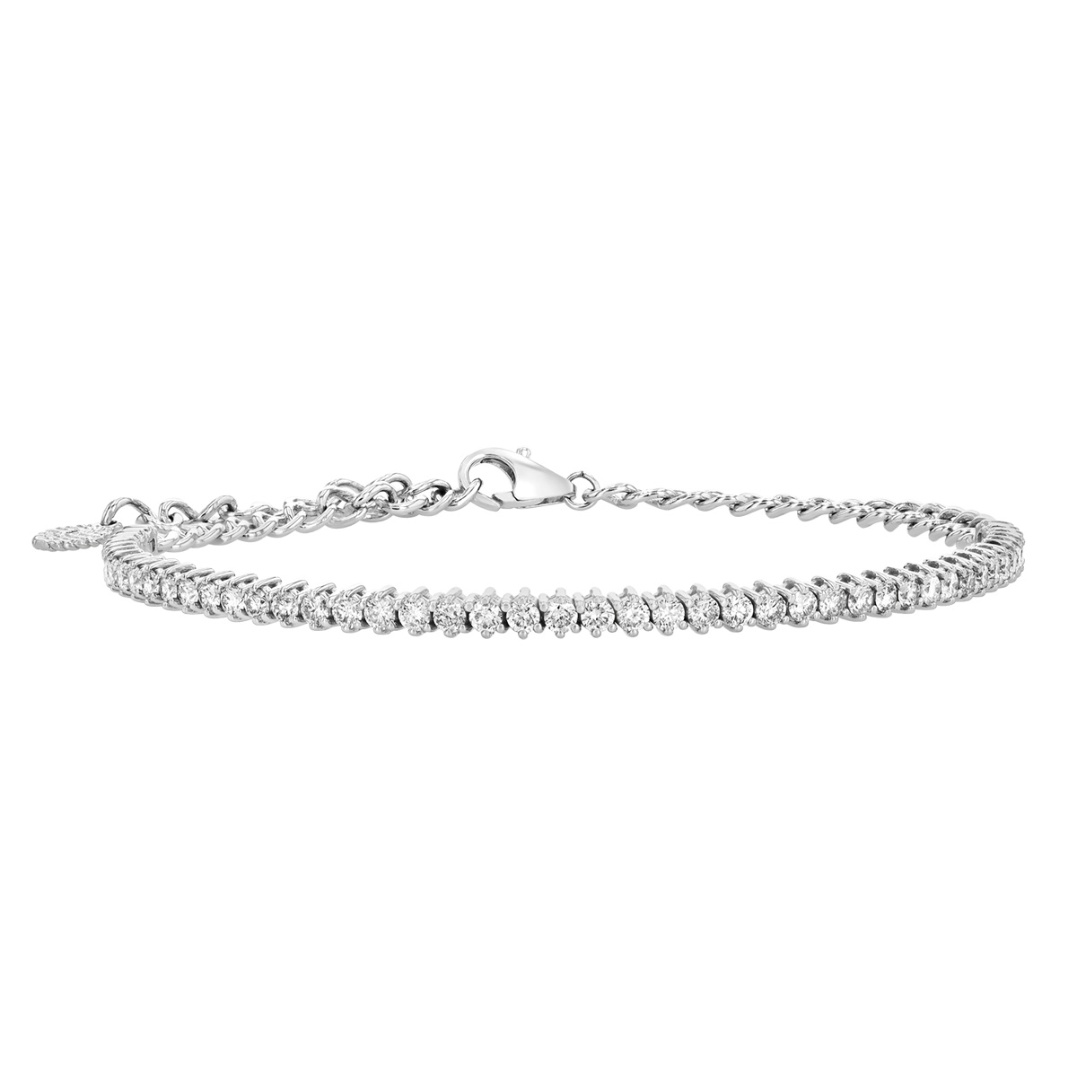 Round Diamond Half Tennis Bracelet in White Gold, 1.50 aptw