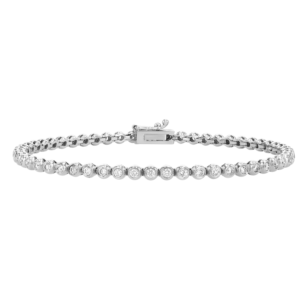Bezel Set Round Diamond Tennis Bracelet in White Gold, 7