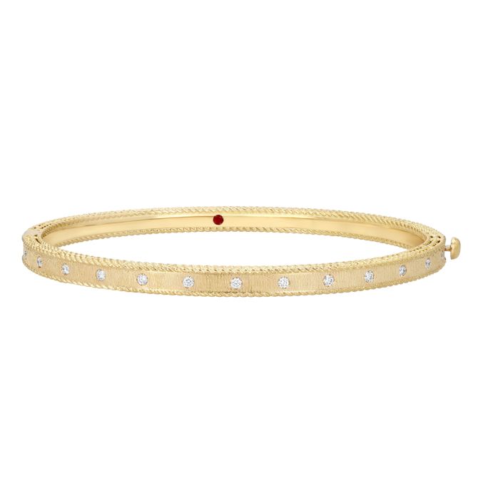 Roberto Coin Princess Diamond Square Edge Bangle Bracelet in Satin Yellow Gold