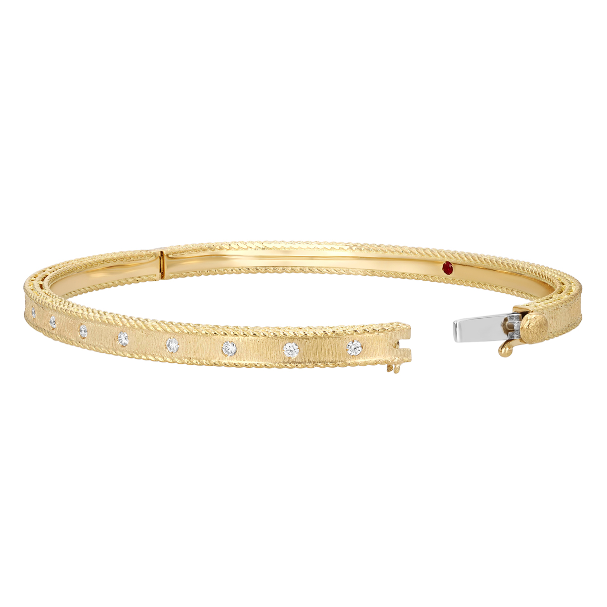 Roberto Coin Princess Diamond Square Edge Bangle Bracelet in Satin Yellow Gold