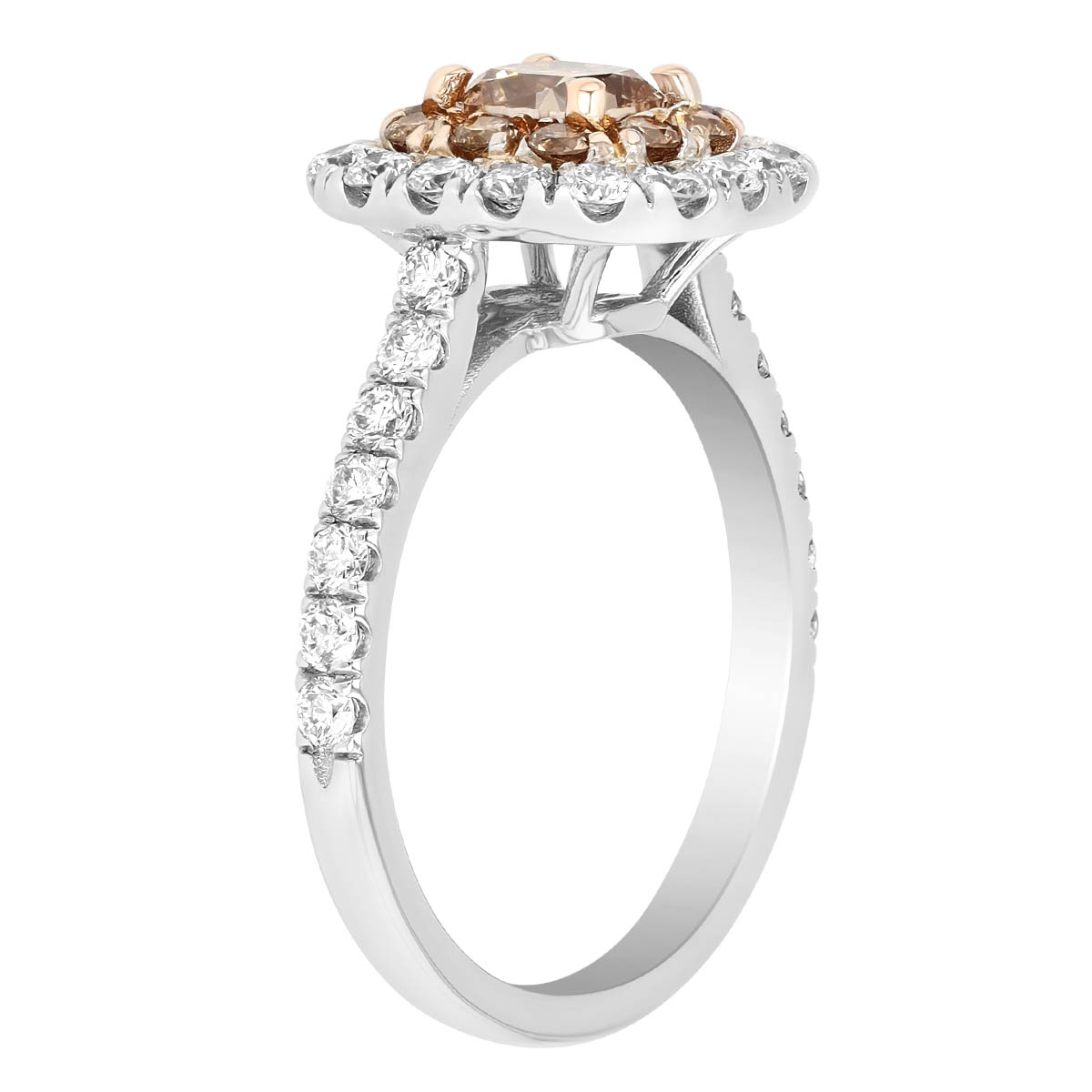 Cushion Cut Brown Diamond & White Diamond Ring in White Gold