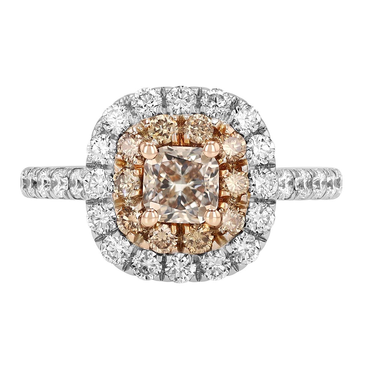 Cushion Cut Brown Diamond & White Diamond Ring in White Gold