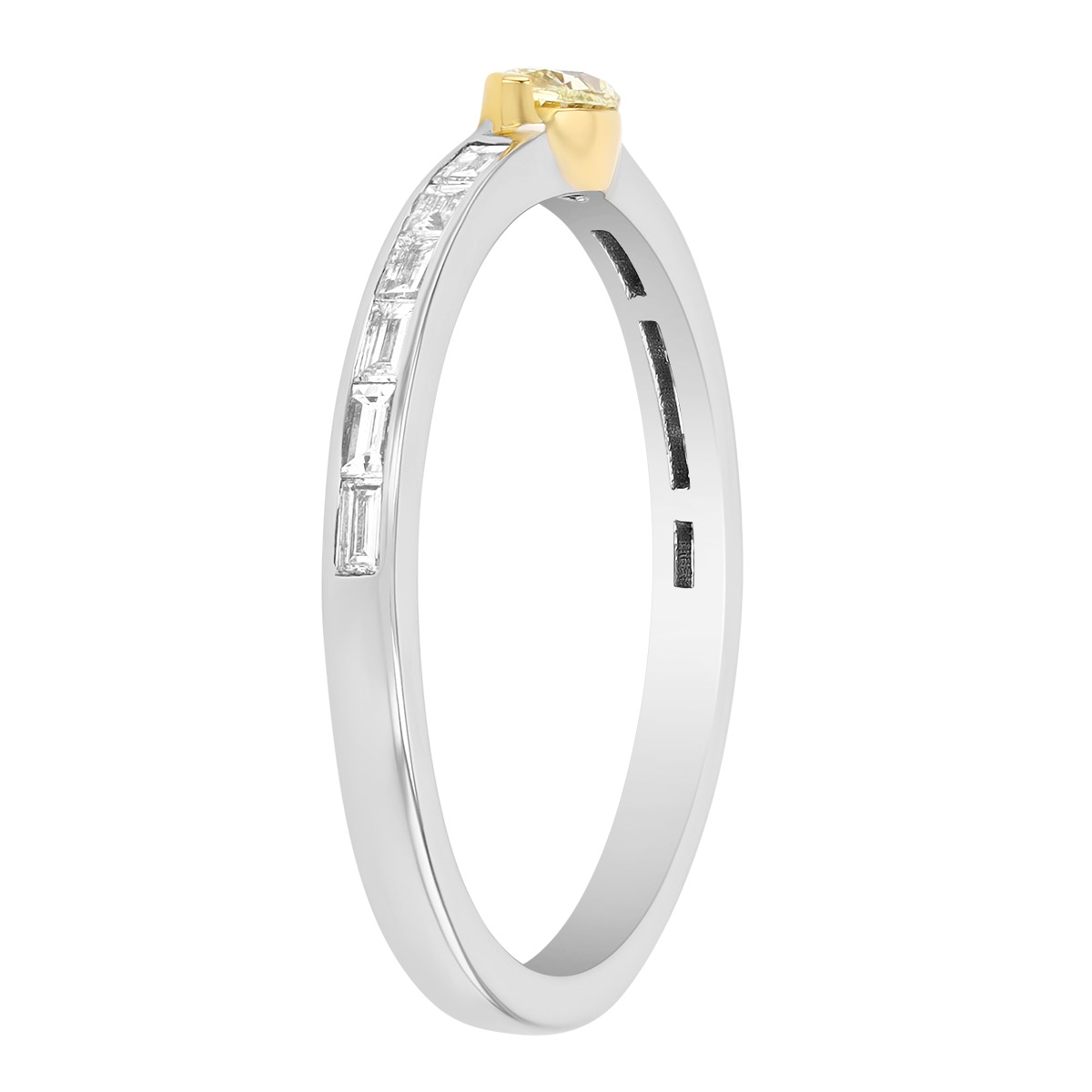 Marquise Yellow Diamond & Tapered Baguette Diamond Ring in Two Tone
