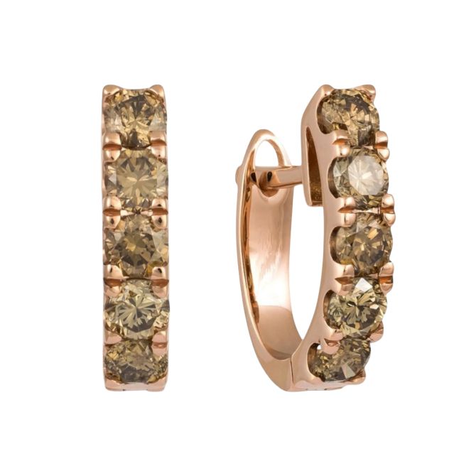 Brown Diamond Huggie Hoop Earrings in Rose Gold