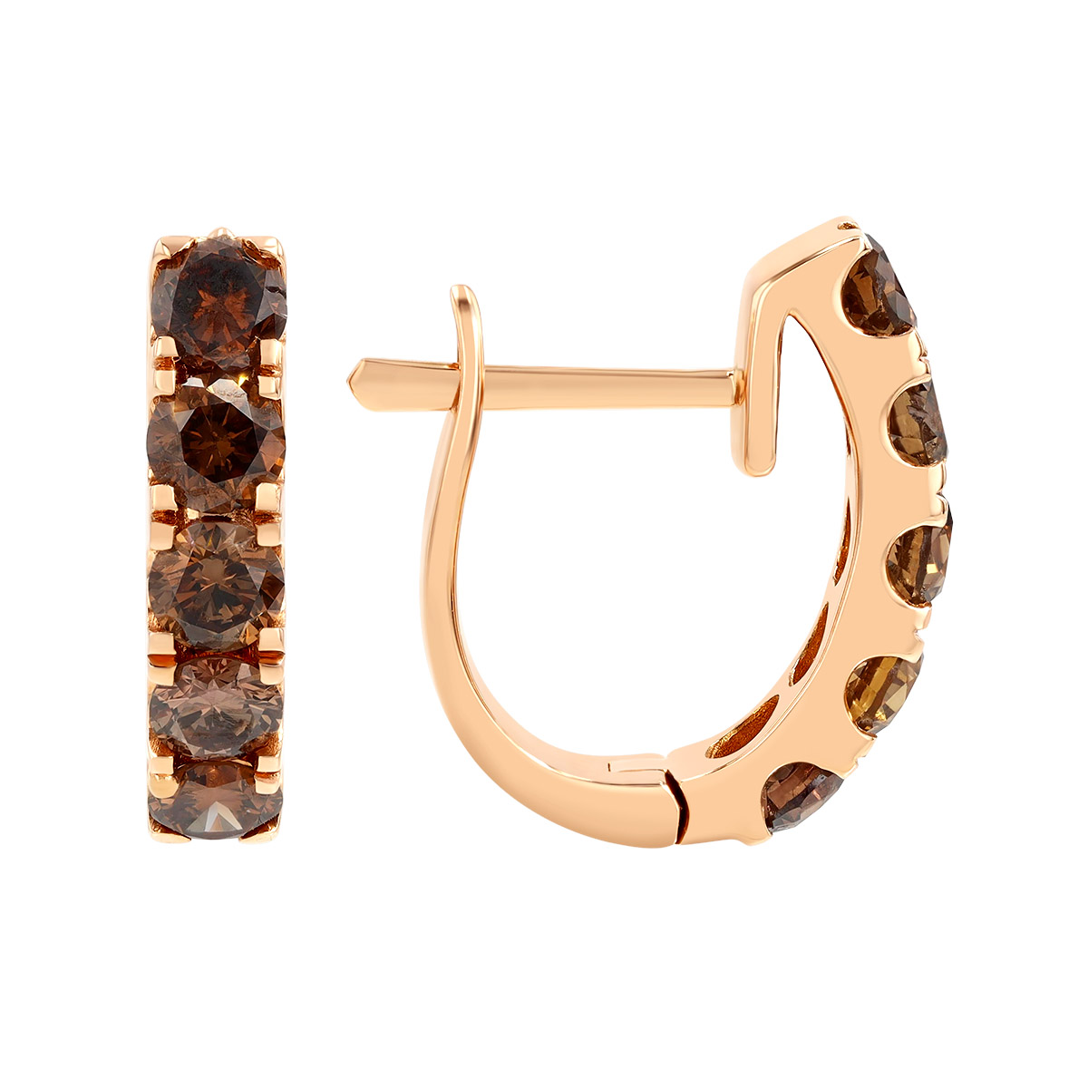 Brown Diamond Huggie Hoop Earrings in Rose Gold