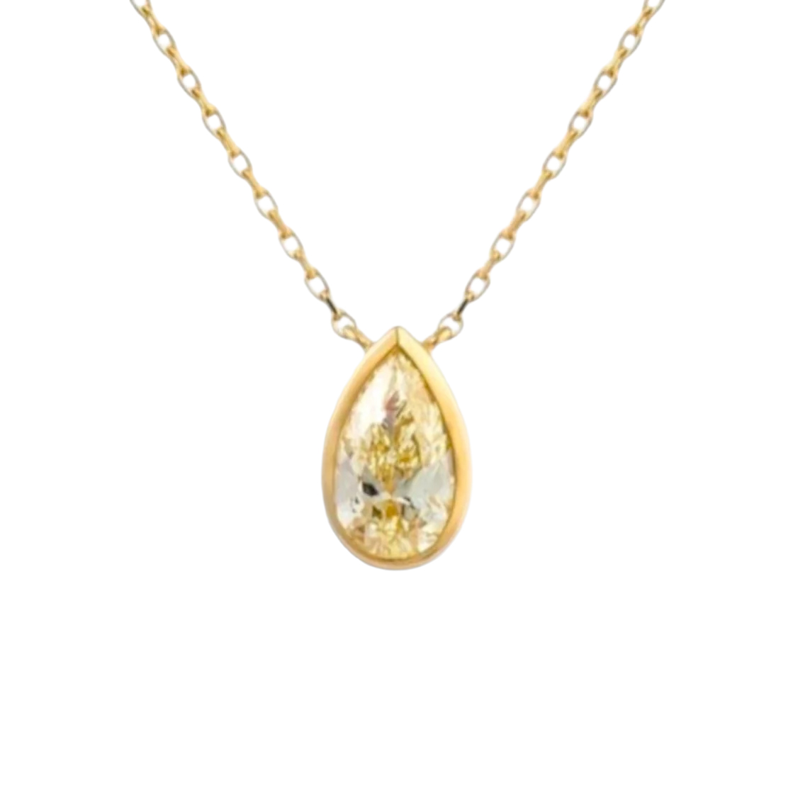 Bezel Set Pear Shape Yellow Diamond Solitaire Pendant in Yellow Gold