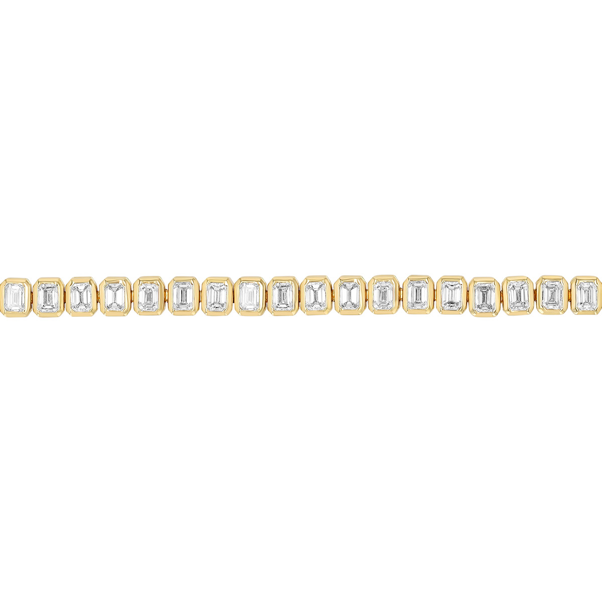 Bezel Set Emerald Cut Diamond Tennis Bracelet in Yellow Gold, 7