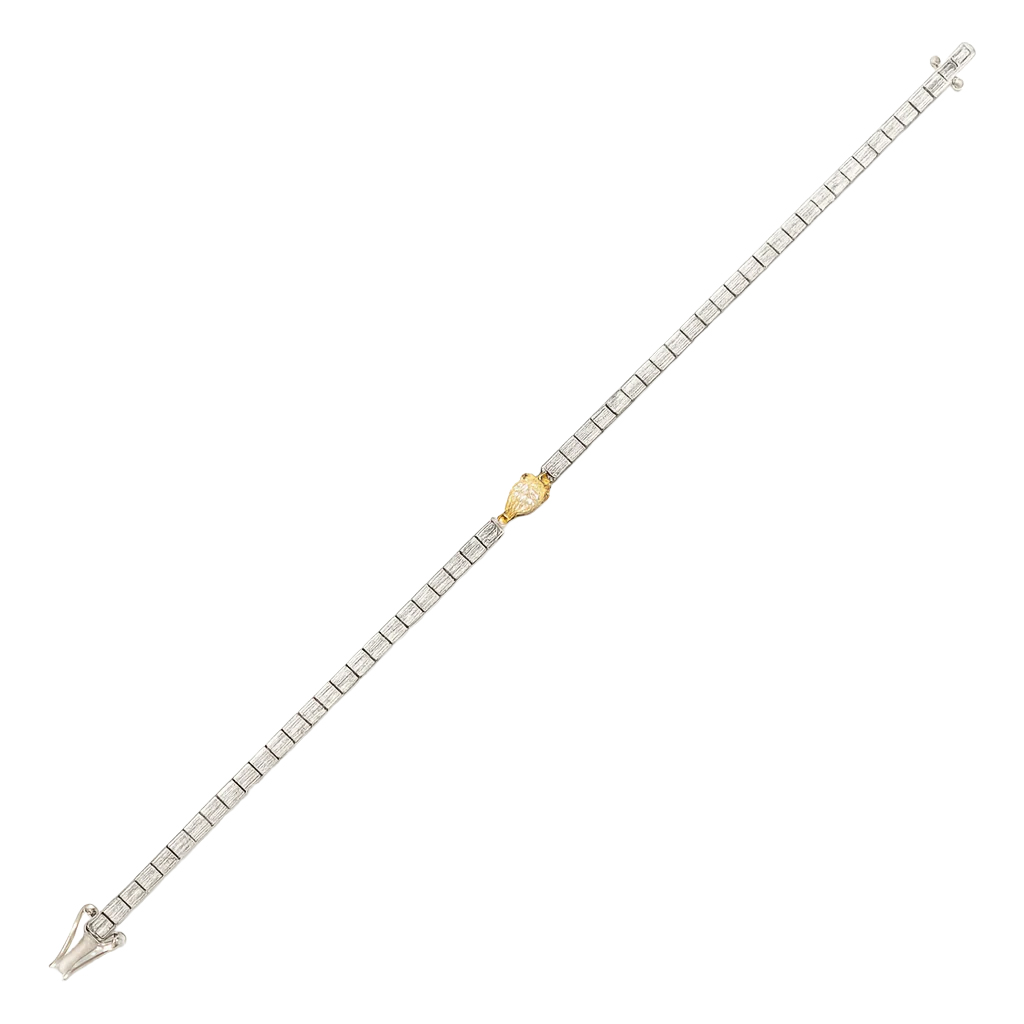 Pear Shape Yellow Diamond & Tapered Baguette Diamond Tennis Bracelet in Two Tone