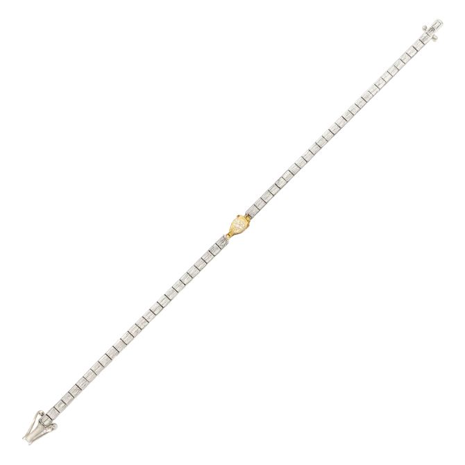 Pear Shape Yellow Diamond & Tapered Baguette Diamond Tennis Bracelet in Two Tone